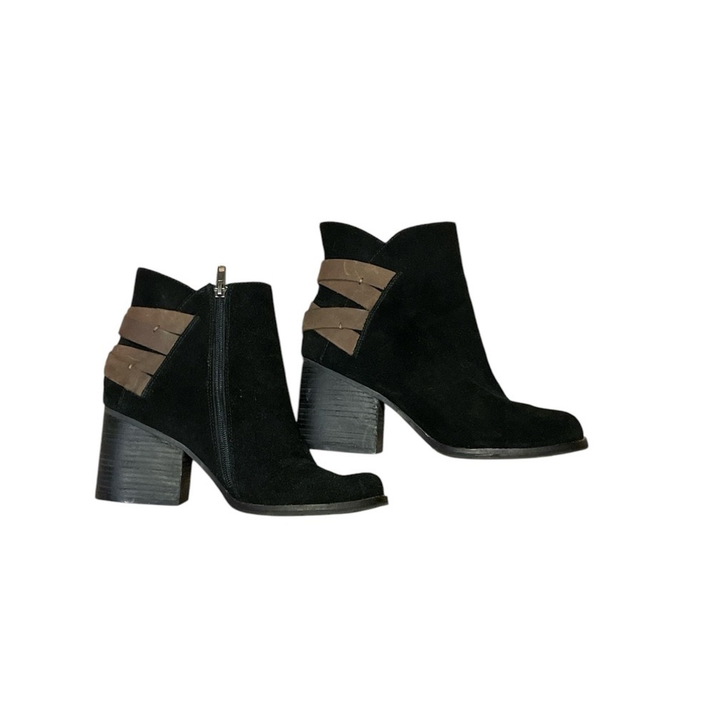 MIA Heritage Genessa Suede Ankle Boots Black/Brown Leather Sz 8.5